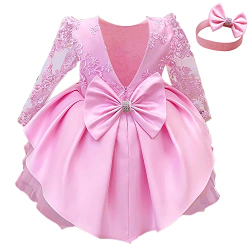 NNJXD Baby Mädchen Kleid Tutu-Kleider Geblümtes Weihnachtskleid Pageant rückenfreies Brautkleid Größe (110) 3-4 Jahre 773 Rosa-A von NNJXD