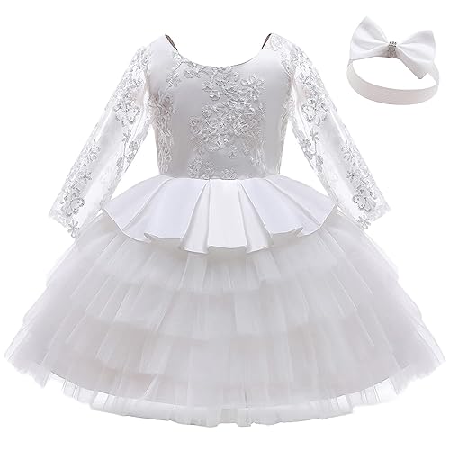 NNJXD Baby Mädchen Kleid Tutu-Kleider Geblümtes Weihnachtskleid Pageant rückenfreies Brautkleid Größe (110) 3-4 Jahre 773 Weiß-A von NNJXD