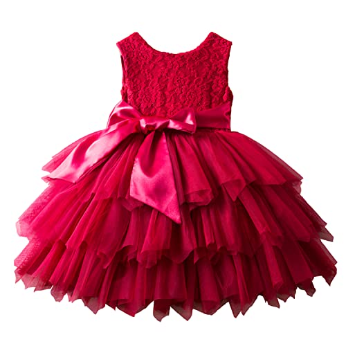 NNJXD Baby Mädchen Partykleid Tutu Spitze Kleinkind Mädchen Taufe Prinzessin 1928 Rot Größe (110) 3-4 Jahre von NNJXD