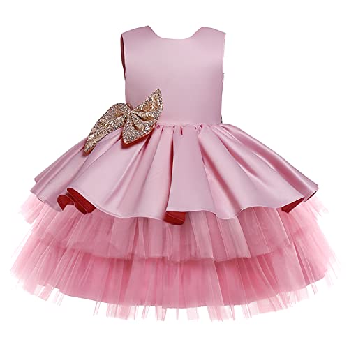 NNJXD Baby Mädchen Prinzessin Kleid Bowknot Pailletten Kleider Festzug Hochzeit Tutu Kleid Größe100 (2-3 Jahre) 730 Rosa-A von NNJXD