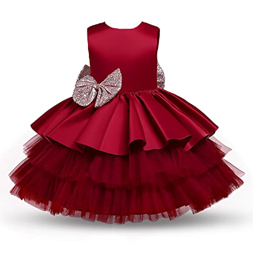 NNJXD Baby Mädchen Prinzessin Kleid Bowknot Pailletten Kleider Festzug Hochzeit Tutu Kleid Größe100 (2-3 Jahre) 730 Rot-A von NNJXD