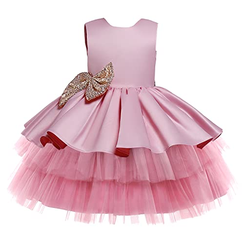 NNJXD Baby Mädchen Prinzessin Kleid Bowknot Pailletten Kleider Festzug Hochzeit Tutu Kleid Größe70 (0-6 Monate) 730 Rosa-A von NNJXD