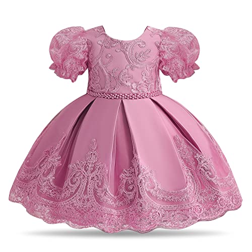 NNJXD Baby Mädchen Spitze Partykleid Taufe Bowknot Kleinkind Tutu Brautkleid 2021 Altrosa Größe (110) 3-4 Jahre von NNJXD