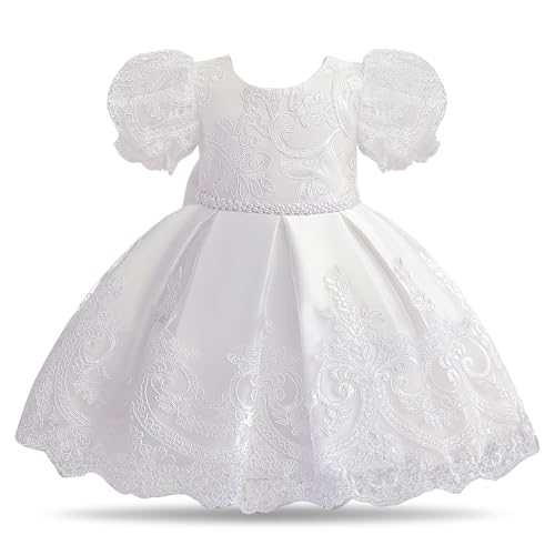 NNJXD Baby Mädchen Spitze Partykleid Taufe Bowknot Kleinkind Tutu Brautkleid 2021 Weiß Größe (90) 12-24 Monate von NNJXD