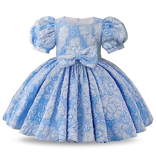 NNJXD Baby Mädchen Taufkleid Tutu Party Blume Schleife Kleinkind Mädchen Kleider 2038 Blau Größe (100) 2-3 Jahre von NNJXD