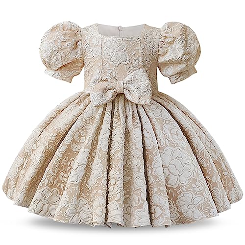 NNJXD Baby Mädchen Taufkleid Tutu Party Blume Schleife Kleinkind Mädchen Kleider 2038 Champagner Größe (100) 2–3 Jahre von NNJXD