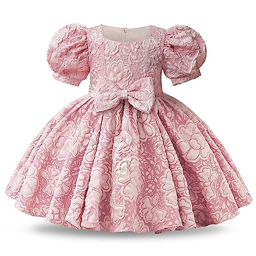 NNJXD Baby Mädchen Taufkleid Tutu Party Blume Schleife Kleinkind Mädchen Kleider 2038 Rosa Größe (100) 2-3 Jahre von NNJXD