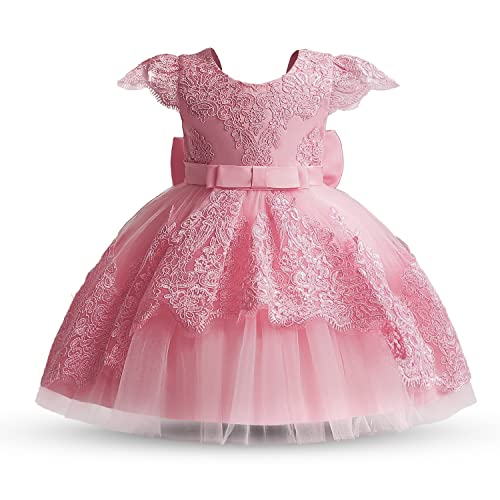 NNJXD Baby Mädchen Taufkleid Tutu Party Taufe Kleid Spitze Kleinkind Mädchen Kleider 2015 Dunkelpink Größe (100) 2-3 Jahre von NNJXD