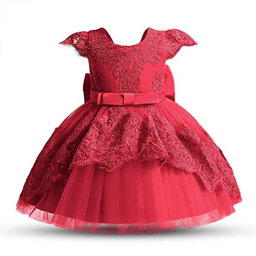 NNJXD Baby Mädchen Taufkleid Tutu Party Taufe Kleid Spitze Kleinkind Mädchen Kleider 2015 Rot Größe (90) 12-24 Monate von NNJXD