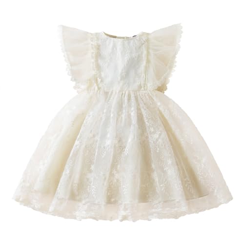 NNJXD Baby-Mädchen-Tüllkleid Casaul Sommer Elegante Prinzessin Spitzenkleider 1977 Beige Größe (100) 2–3 Jahre von NNJXD