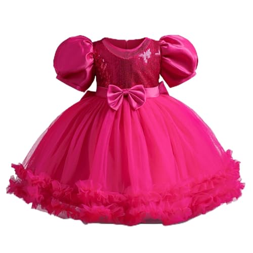 NNJXD Baby-Partykleid für Mädchen Tutu Pailletten Schleife Prinzessin Kleinkind Mädchen Hochzeitskleid 054 Heißes Rosa Größe (100) 2-3 Jahre von NNJXD