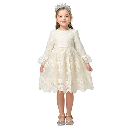 NNJXD Blume Mädchen Spitze Prinzessin Festzug Tüll Kleid Größe 110(3-4 Jahre) 670 Beige von NNJXD