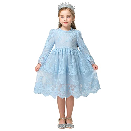 NNJXD Blume Mädchen Spitze Prinzessin Festzug Tüll Kleid Größe 140(6-7 Jahre) 670 Blau von NNJXD