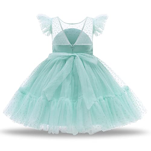 NNJXD Blumen Mädchen Party Brautkleid Tüll Prinzessin Punktmuster Festzug Kleid Größe (130) 5-6 Jahre 747 Grün-A von NNJXD