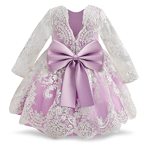 NNJXD Blumenmädchen Baby Spitze Prinzessin Party Pageant Kleid Tutu Hochzeitskleid 790 Lila Größe (80) 6–12 Monate von NNJXD