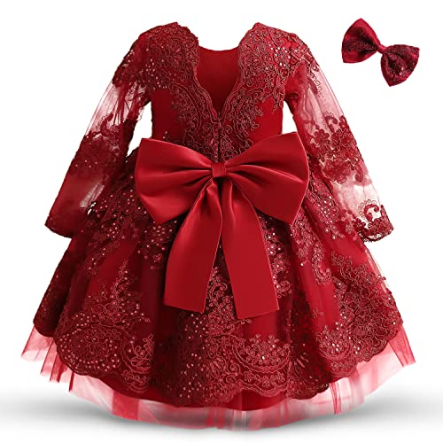 NNJXD Blumenmädchen Baby Spitze Prinzessin Party Pageant Kleid Tutu Hochzeitskleid 790 Rot Größe (110) 3-4 Jahre von NNJXD