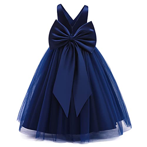 NNJXD Blumenmädchen Hochzeit Festzug Kleid Backless Formales Langes Kleid 784 Navy blau Größe(140) 8-9 Jahre von NNJXD