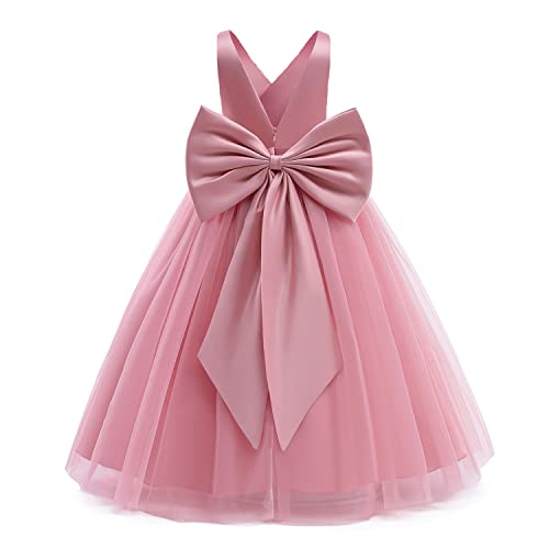 NNJXD Blumenmädchen Hochzeit Festzug Kleid Rückenfreies Formales Langes Kleid 784 Rosa Größe(130) 6-7 Jahre von NNJXD