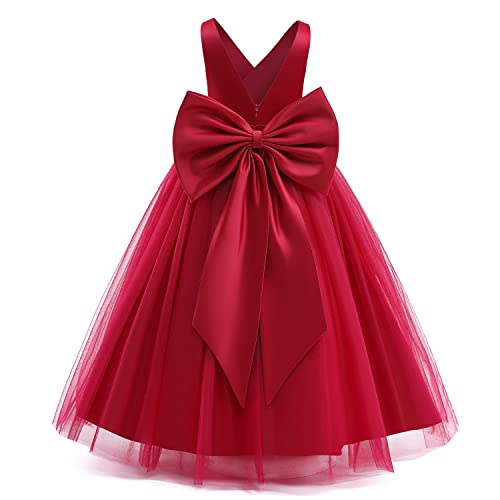 NNJXD Blumenmädchen Hochzeit Festzug Kleid Rückenfreies Formales Langes Kleid 784 Rot Größe (120) 4-5 Jahre von NNJXD