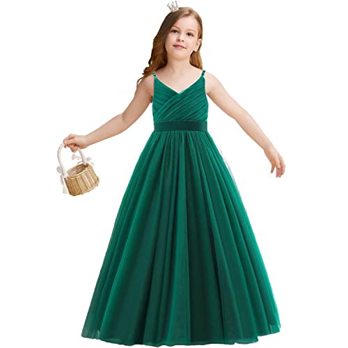 NNJXD Blumenmädchen Hochzeit Festzug Kleid Tüll Formale Lange Prinzessin Kleid 785 Grün Größe(160) 12-13 Jahre von NNJXD