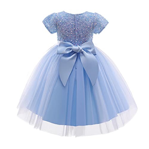 NNJXD Blumenmädchen Hochzeit Pailletten Tutu Kleid Mädchen Festzug Kleid Größe (100) 2-3 Jahre 737 Blau-A von NNJXD