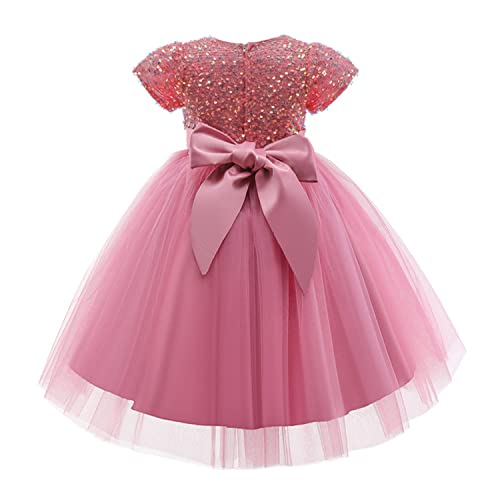 NNJXD Blumenmädchen Hochzeit Pailletten Tutu Kleid Mädchen Festzug Kleid Größe (120) 4-5 Jahre 737 Rosa-A von NNJXD