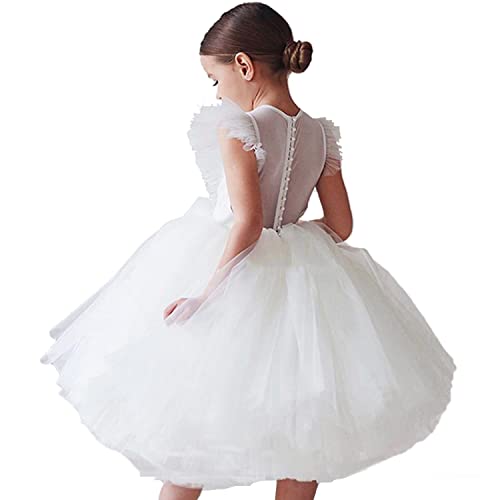 NNJXD Blumenmädchen Hochzeitsfeier Tüllkleid Kleine Mädchen Ballkleid 2018 Weiß Größe (120) 4-5 Jahre von NNJXD