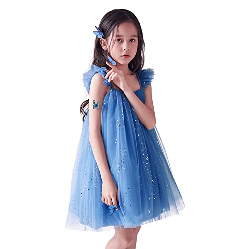 NNJXD Blumenmädchen Prinzessin Kleid Funkelnde Punkte Tüll Sommer Freizeitkleidung 1954 Blau Größe (110) 3-4 Jahre von NNJXD