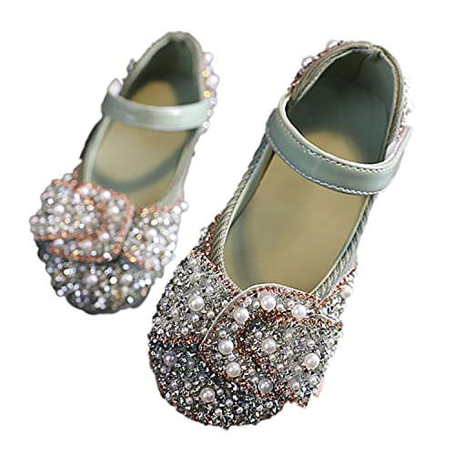 NNJXD Blumenmädchenschuhe Glänzende Party Mary Jane Hochzeit Kinder Prinzessin Bowknot Schuhe P68 Grün Größe 25 von NNJXD