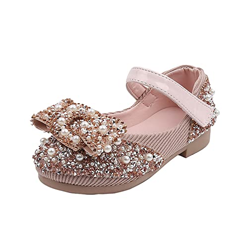 NNJXD Blumenmädchenschuhe Glänzende Party Mary Jane Hochzeit Kinder Prinzessin Bowknot Schuhe P68 Rosa Größe 23 von NNJXD