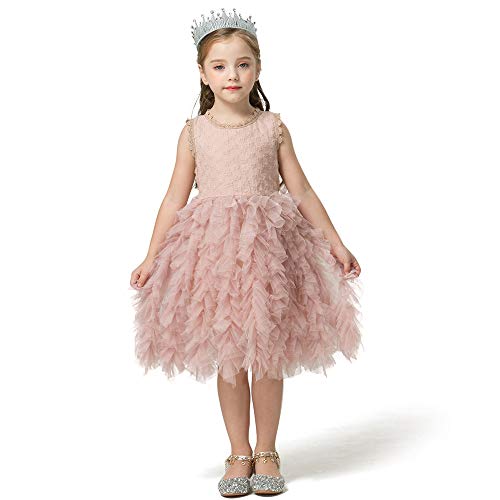 NNJXD Kleine Mädchen Prinzessin Tutu Party Blumenkleid Ärmellose Mädchen Weste Kleidergröße (120) 4-5 Jahre Rosa von NNJXD