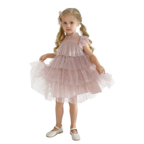 NNJXD Kleines Mädchen TüllKleid 1270 Prinzessin Mädchen Party Little Stars Kleid 1270 Rosa (110) 3-4 Jahre von NNJXD