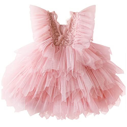 NNJXD Kleinkind Baby Mädchen Tüll Sommerkleid Geburtstag Party Spitze Tutu Taufe Kleidung 1961 Rosa Größe (100) 2-3 Jahre von NNJXD