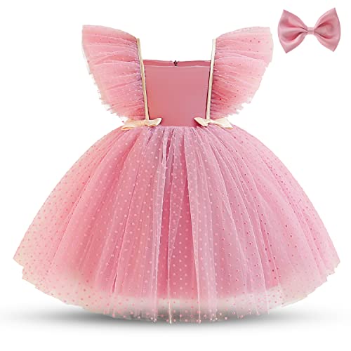 NNJXD Kleinkind Infant Baby Mädchen Polka Dot Tüll Kleid Party Bowknot Tutu Kleid 2012 Rosa Größe (90) 12-24 Monate von NNJXD