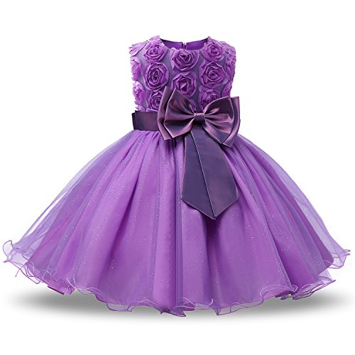 NNJXD Mädchen Ärmellos Spitze 3D Blumen Tutu Urlaub Prinzessin Kleider Größe(100) 1.5-2 Jahre Lila von NNJXD