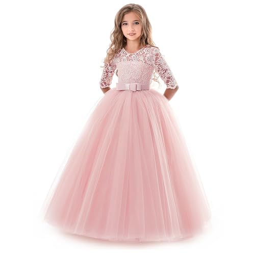 NNJXD Mädchen Festzug Stickerei Prom Kleider Prinzessin Hochzeit Kleidung Größe(130) 6-7 Jahre 378 Rosa-A von NNJXD