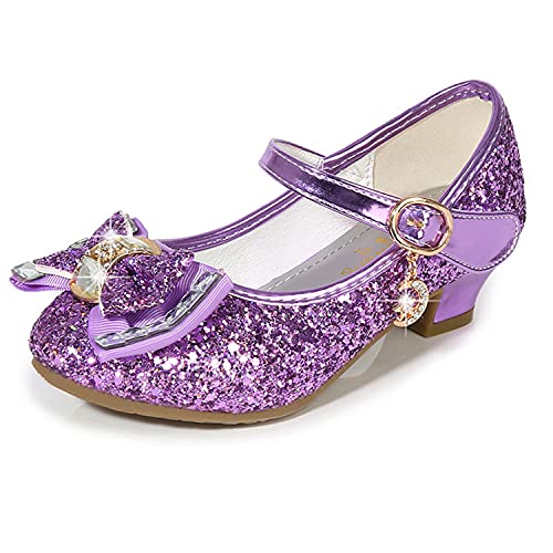 NNJXD Mädchen Prinzessin Funkelnd Schuhe Cosplay Party Tanzen Niedrig Hochhackig Größe 26(16cm/6.3") Lila von NNJXD