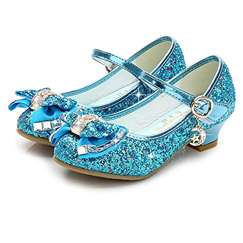 NNJXD Mädchen Prinzessin Funkelnd Schuhe Cosplay Party Tanzen Niedrig Hochhackig Größe 27(16.5cm/6.5") Blau von NNJXD