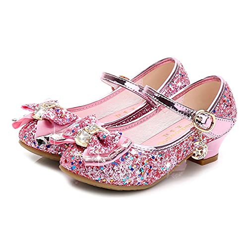 NNJXD Mädchen Prinzessin Funkelnd Schuhe Cosplay Party Tanzen Niedrig Hochhackig Größe 28(17cm/6.69") Rosa von NNJXD