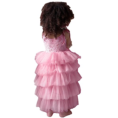 NNJXD Mädchen Sling Spitze Tutu Tüll Blumenmädchen Prinzessin Partykleid Größe (100) 2-3 Jahre 1901 Rosa von NNJXD