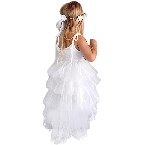 NNJXD Mädchen Sling Spitze Tutu Tüll Blumenmädchen Prinzessin Partykleid Größe (100) 2-3 Jahre 1901 Weiß von NNJXD