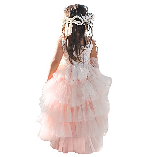 NNJXD Mädchen Sling Spitze Tutu Tüll Blumenmädchen Prinzessin Partykleid Größe (140) 6-7 Jahre 1901-HU von NNJXD