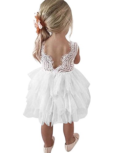 NNJXD Baby Mädchen Sommer Rückenfreies Freizeitkleid Tutu Party Taufkleid (2-3 Jahre, Weiß) von NNJXD