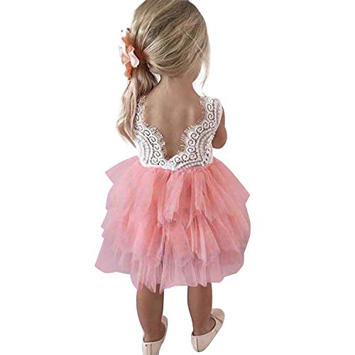 NNJXD Baby Mädchen Sommer Rückenfreies Freizeitkleid Tutu Party Taufkleid Größe (130) 5-6 Jahre Rosa von NNJXD