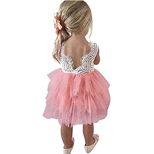 NNJXD Baby Mädchen Sommer Rückenfreies Freizeitkleid Tutu Party Taufkleid Größe (90) 1-2 Jahre Rosa von NNJXD