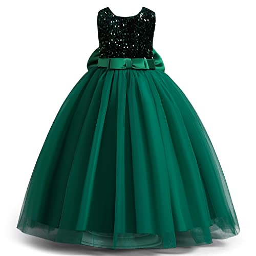 NNJXD Mädchen Sparkle Pailletten Kleid Prinzessin Weihnachtsfeier Blumenmädchen Hochzeitskleid 2011 Grün Größe (140) 8-9 Jahre von NNJXD