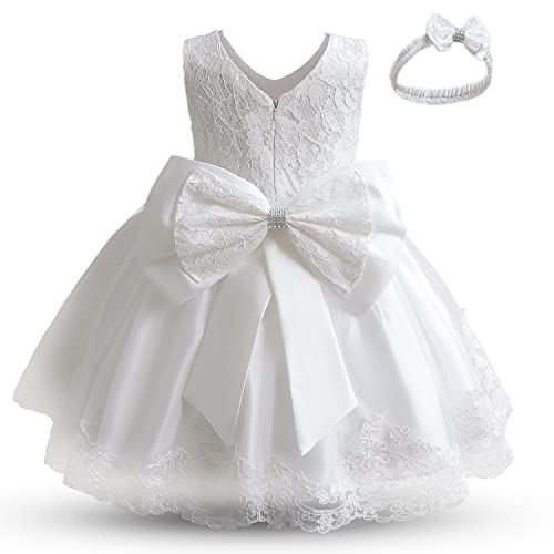 NNJXD Mädchen Tüll Blume Prinzessin Hochzeitskleid für Kleinkind und Baby 6-12 Monate(Größe80) 648 Weiß-C von NNJXD