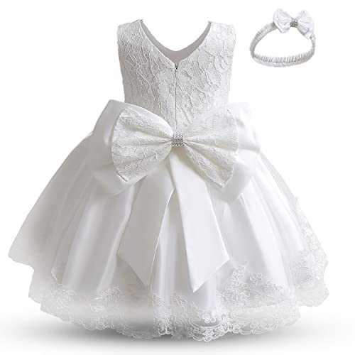 NNJXD Mädchen Tüll Blume Prinzessin Hochzeitskleid für Kleinkind und Baby 0-6 Monate(Größe70) 648 Weiß-C von NNJXD