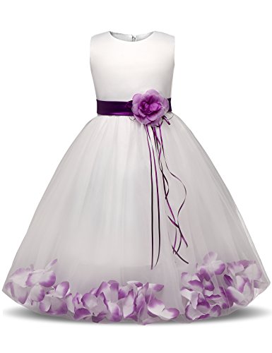 NNJXD Mädchen Tutu Blütenblätter Schleife Brautkleid für Kleinkind Mädchen, Großes Lila, 4-5 Jahre/ Etikettgröße- 120 von NNJXD