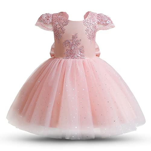 NNJXD Prinzessinnenkleid aus Spitze für Mädchen Party Bowknot Kleinkind Mädchen Ballkleid 2007 Rosa Größe (100) 2-3 Jahre von NNJXD